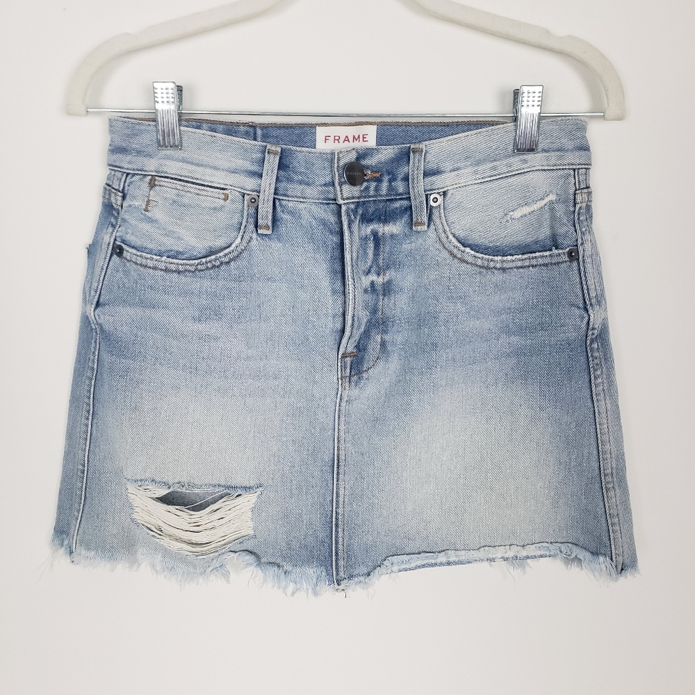 Frame Denim Mini Skirt Frayed Hem Distressed Sz 26